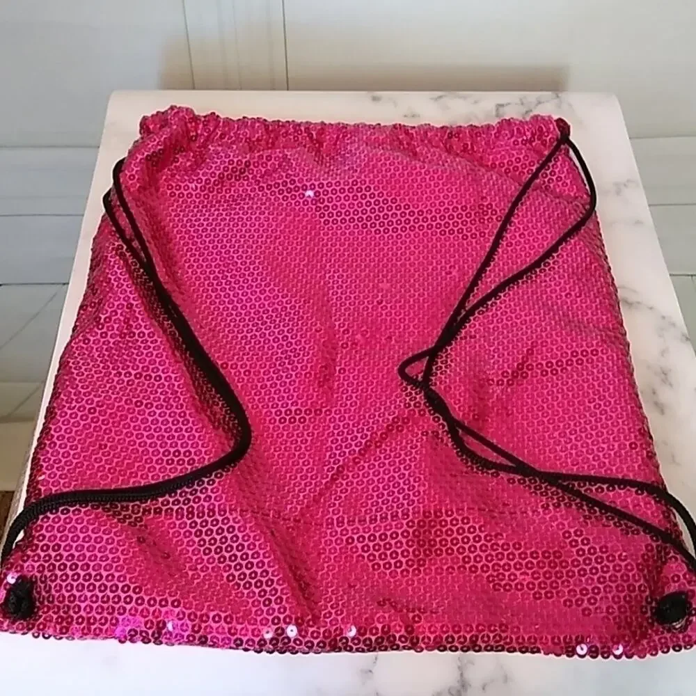 Claire's Dance Bag Pink Sequined Draw String Think First Dance Later
